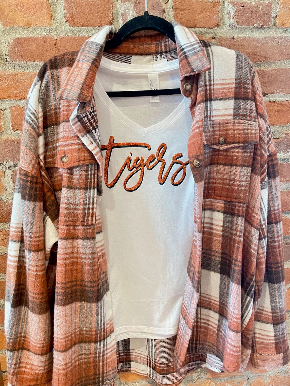 Brown Plaid Flap Pockets Shacket